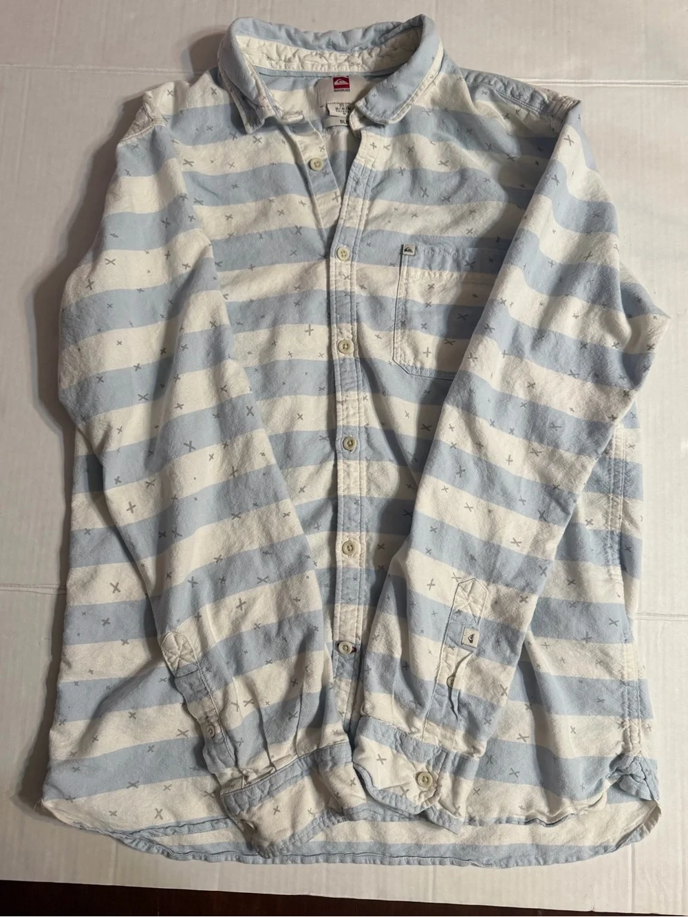 Quiksilver Men's Light Blue & White Striped Shirt